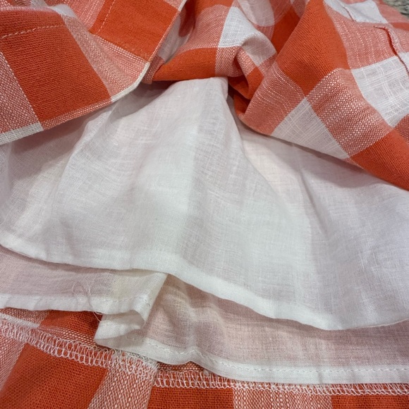 Pepaloves plaid linen blend mini skirt orange & white pockets SZ SM - Picture 4 of 11